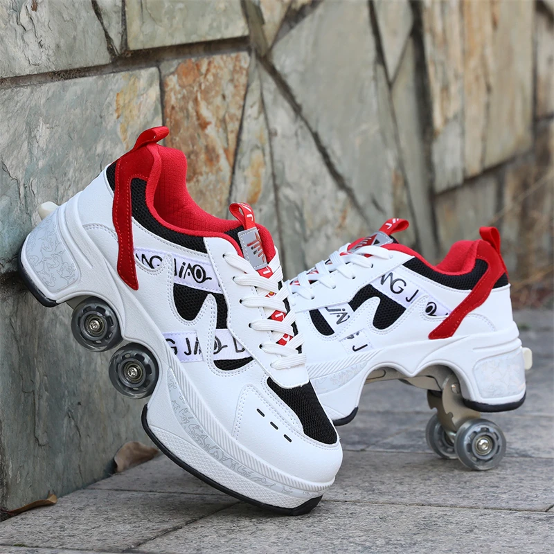 Retractable Deformation Parkour Shoes 4 Roller Skating Shoes Kids Adults Unisex Sneakers Street Urban Fitness Quad Skating Shoes