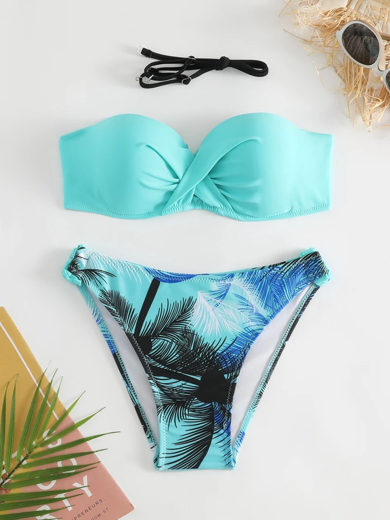 Conjunto de Bikinis con realce para mujer, traje de baño femenino, ropa de playa, traje de baño Sexy con parte inferior de cintura baja, 2024