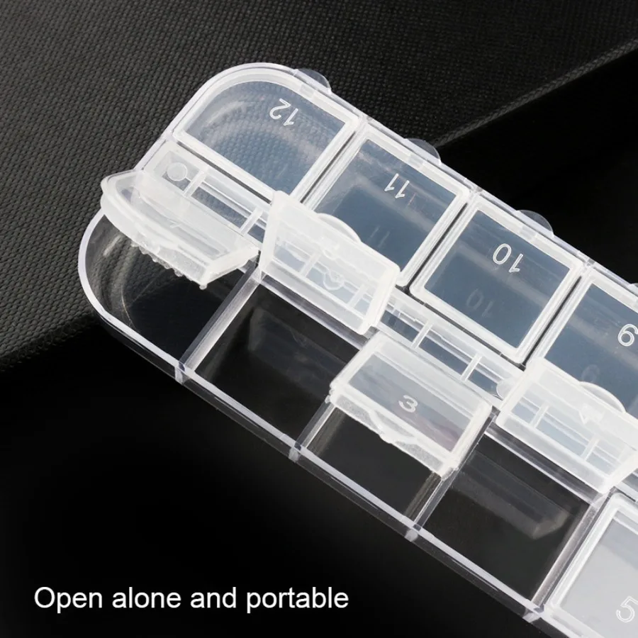 12 cell strip box flip- lid plastic empty box dry flower jewelry drill box divided storage box nail art tool set box - Detail 1