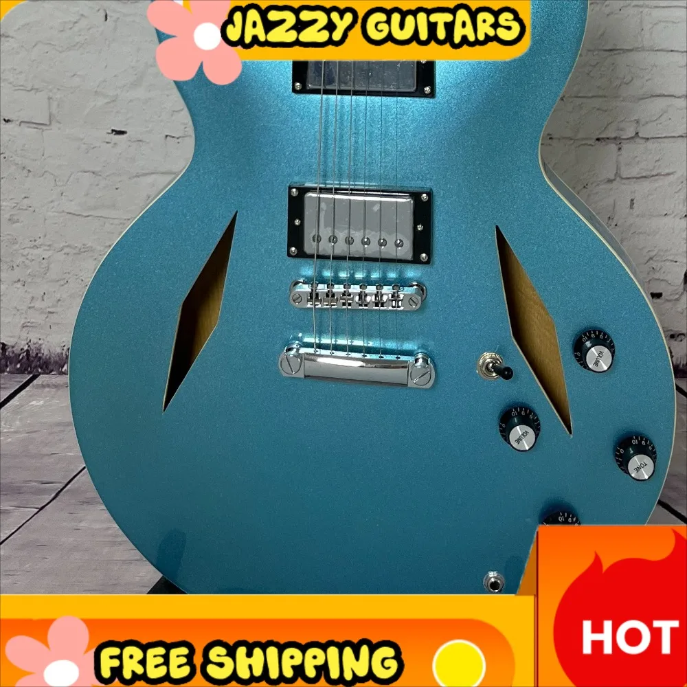 

41 Inch Ice Blue Metallic Colour Semi-Hollow 335 Electric Guitar HH Pickups Jazz Blues Rock Free Shipping