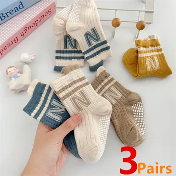 3Pairs/Lot Baby Letter Non-slip Socks Soft Cotton Short Kids Sock Infant Toddler Boys…