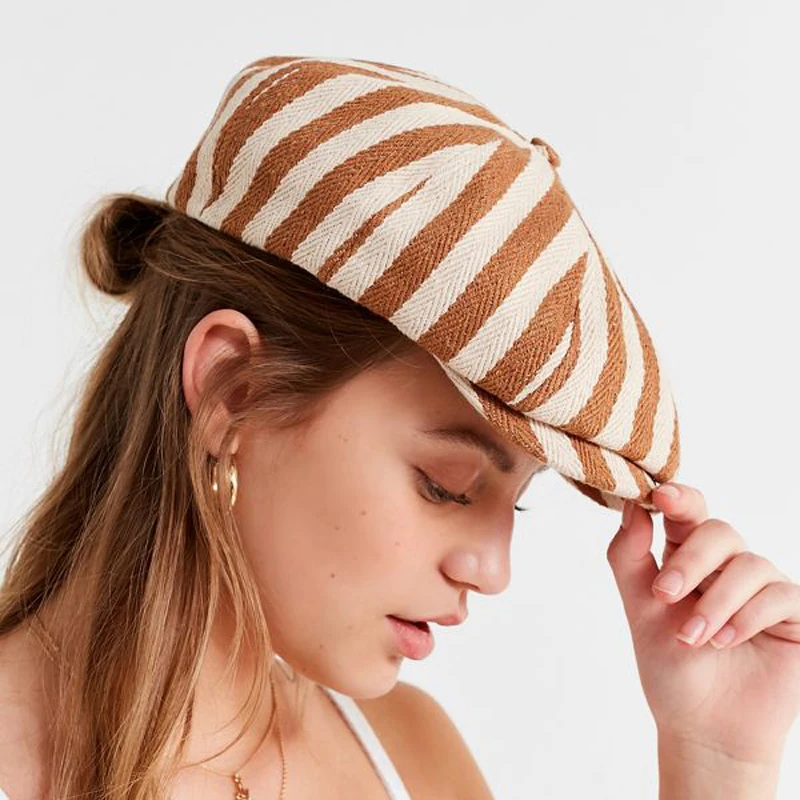 Parent-child Yarn-dyed Denim Thick Striped Cloth Painter Hat Newsboy Hats for Kids Classic 8 Panel Striped  Peaked  Berets Cap