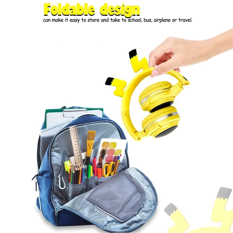 Headphone anak, headphone Bluetooth tanpa kabel dengan mikrofon, untuk PC, Laptop, tablet