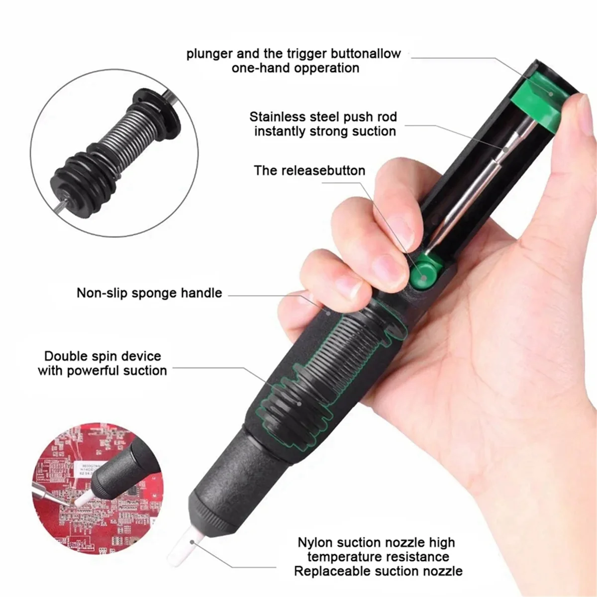 ABZJ Potente pompa dissaldante Aspirazione stagno Saldatore sottovuoto Dissaldatore Saldatura Ventosa Penna Rimozione Strumenti di saldatura a mano