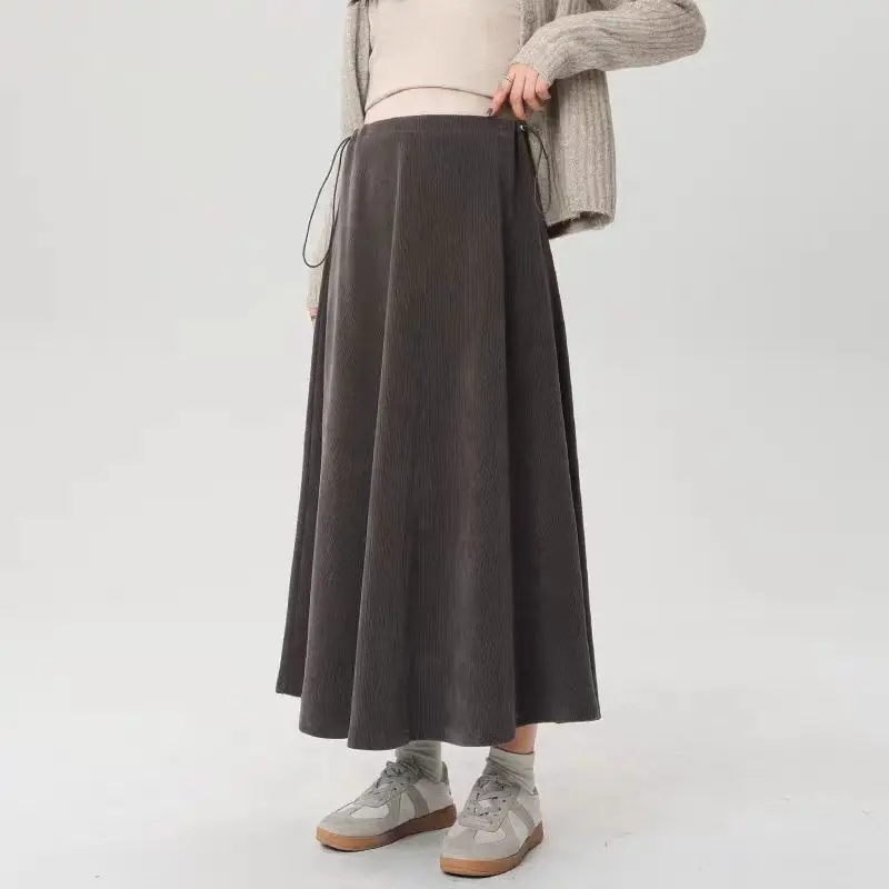 Maternity Corduroy Skirt Spring Autumn Versatile Casual French A Line High Waist Pregnancy Long Skirt Without Support Belly
