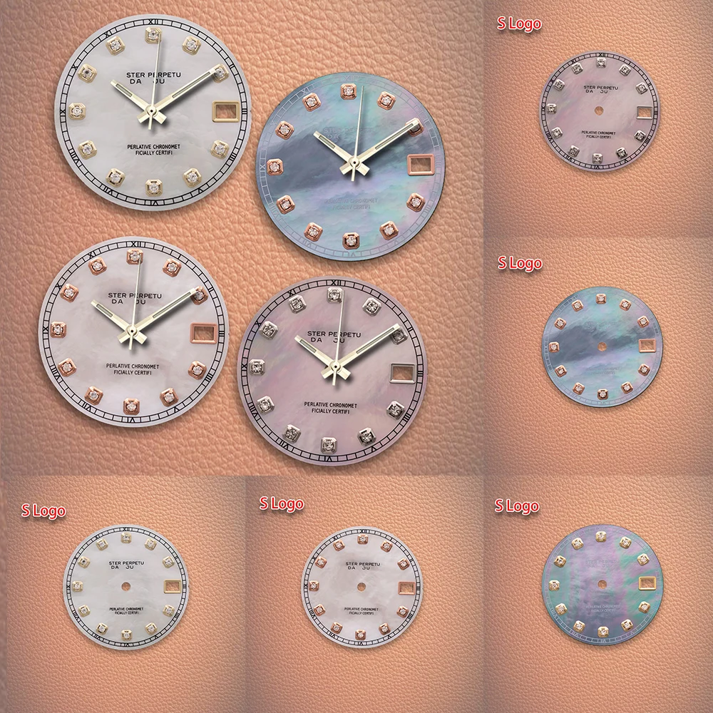 

Лидер продаж, 28,5 мм, S-логотип, бриллиантовый жемчуг, ракушка, белый циферблат, без серебра, подходит для NH35, NH36, аксессуары для модификации часов с механизмом