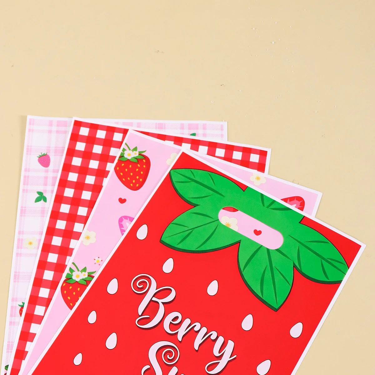 10/20/50 Stück Rosa Erdbeer-Gänseblümchen-Handtaschen Party-Geschenkverpackungen Erdbeer-Geburtstagsparty-Zubehör Geschenktüten – Detail 12