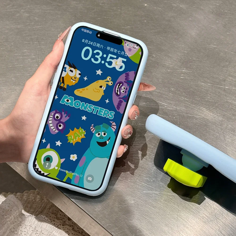 Simpatico cartone animato Monsters University con custodia per telefono con staffa per IPhone 16 15 14 13 12 11 Pro Max Plus Cover posteriore in silicone morbido regalo