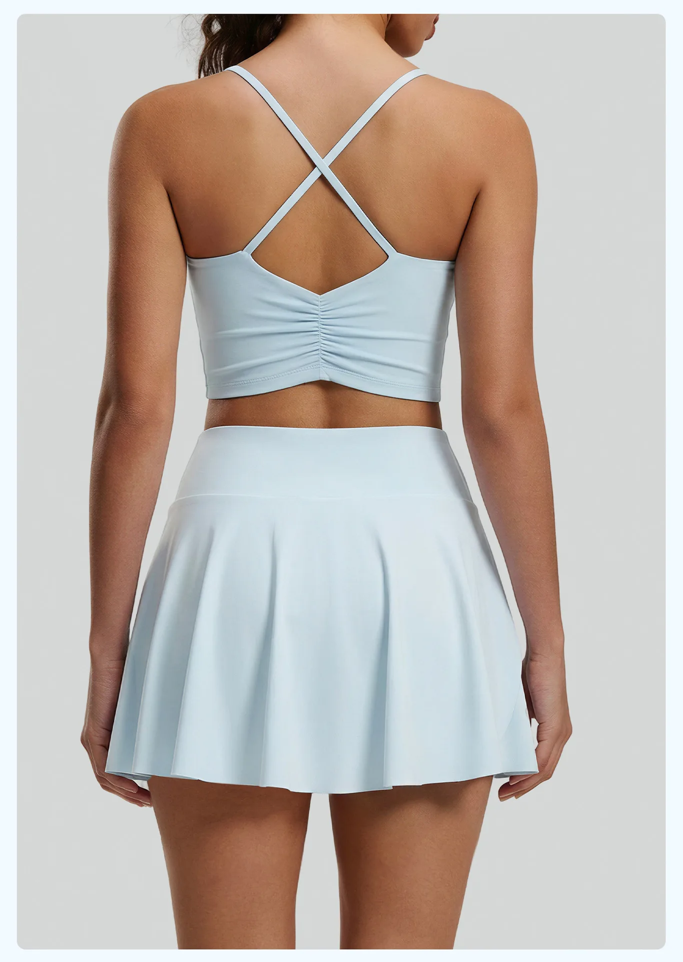 New Women Naked Feel Yoga Skirt Set, Backless Spaghetti Strap Tank Top With Built-in Pads, Running Fitness Tennis Sports Outfit