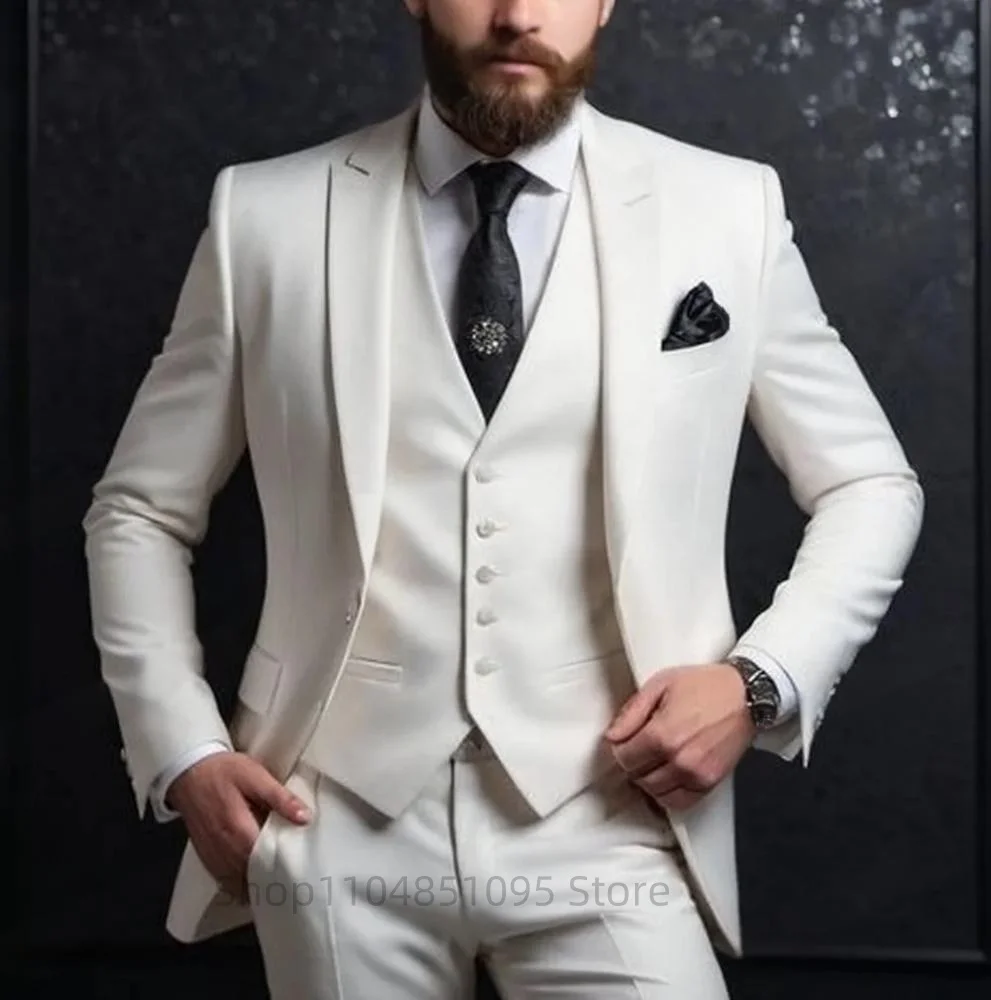 Esmoquin de boda clásico, trajes informales lisos, traje ajustado de 3 piezas para padrinos de boda, ropa Formal para hombres de negocios (chaqueta + chaleco + pantalones)