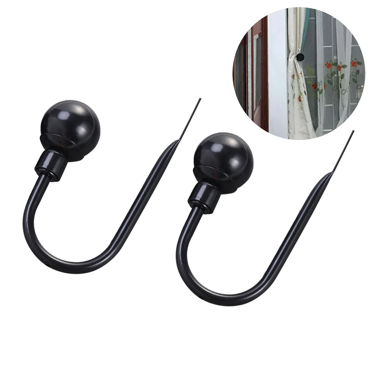 

One Pair U Shaped Wall Mounted Curtain Holdbacks Black Practical Curtain Hooks Multi Use Wall Mounted Holders Crystal Holdbacks