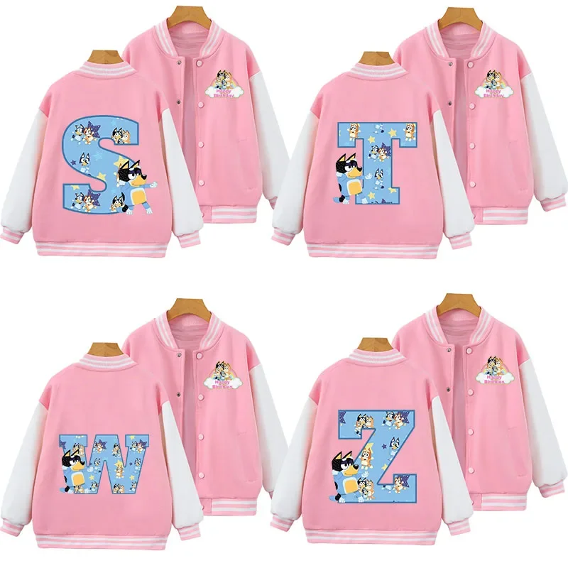 2025blueyABCDE alphabet baseball uniform for kids 1-14 years old Spring Jacket Cartoon Print for boys and girls Kawaii knitwear