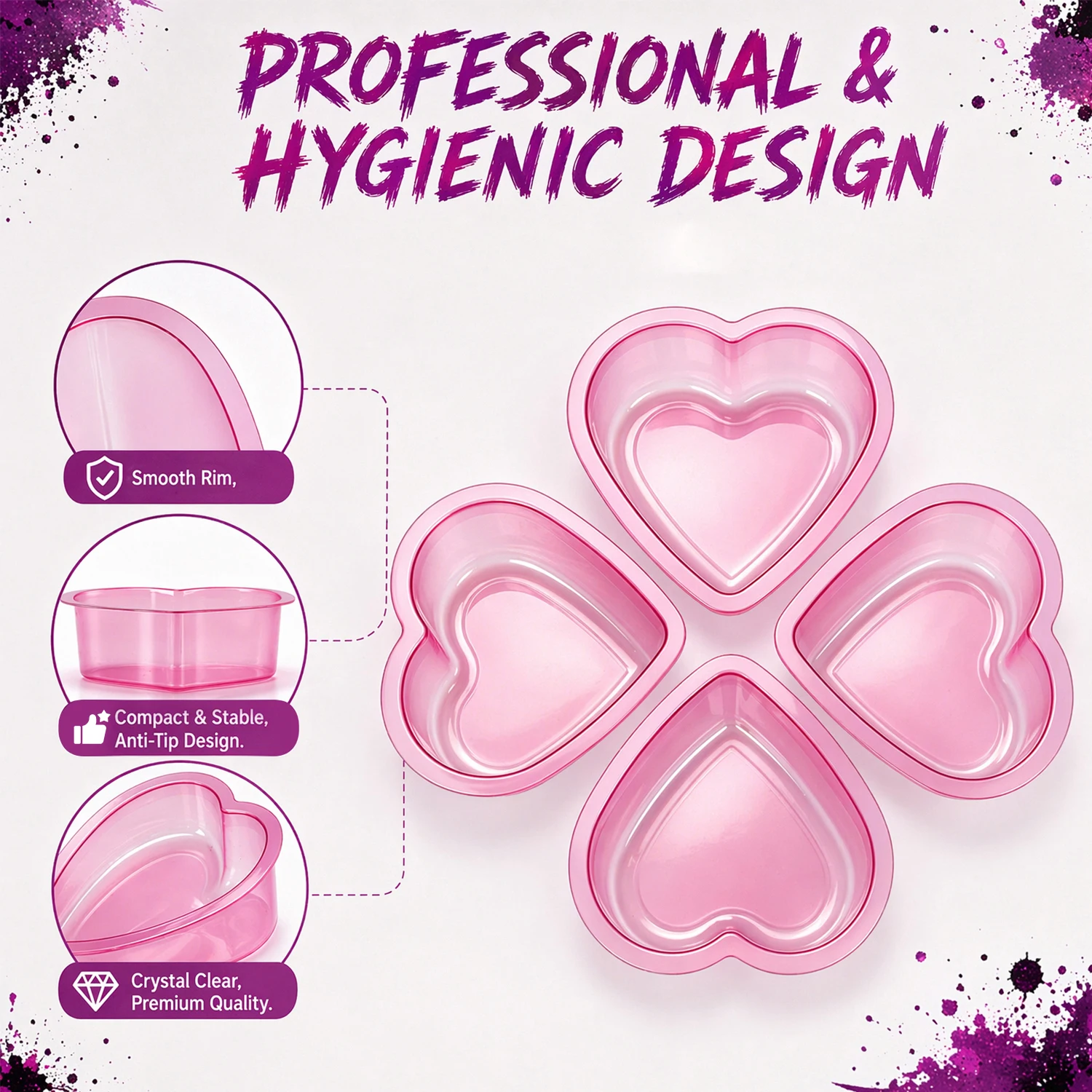 Heart‑Shaped Disposable Tattoo Wash Cups Pink Transparent Plastic Tattoo Needle Rinse Cleaning Cups For Tattoo Studio Salon