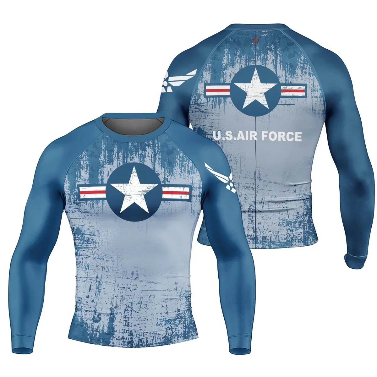 Air Force Veteran Men's Long-Sleeved Rash Guard, UPF 50+, Quick-Drying Compression Shirt for Fitness and Workouts