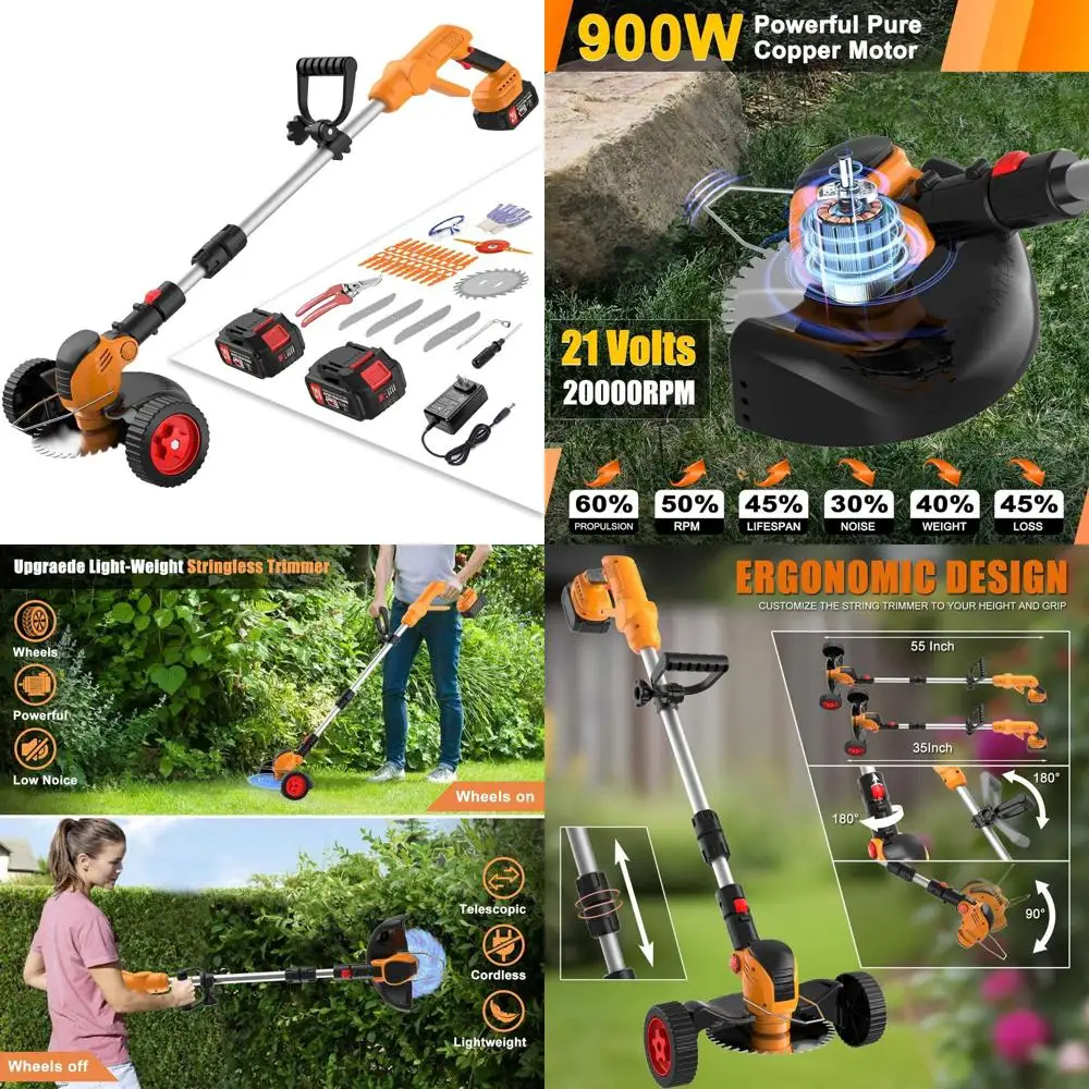 

21V Cordless Electric Weed Wacker with 2 4.0Ah Batteries, Lightweight 3-in-1 Trimmer, Brush Cutter, and Lawn Edger for Yard and