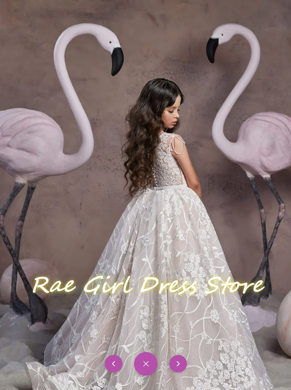 Lace Tulle Flower Girl Dress For Wedding First Communion Floor Length  Kids Formal Train Gowns Customized