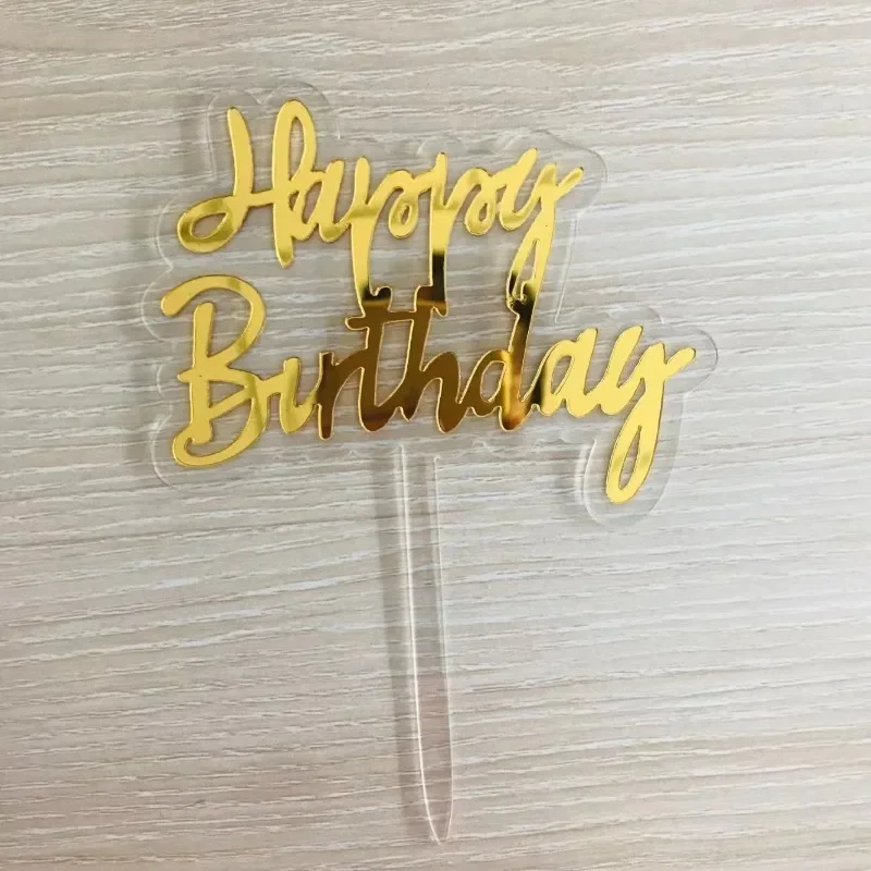 Acrylic Double Layer Cake Topper Transparent Candy Color Happy Birthday Cake Decoration Baking Card Decorating Supplies