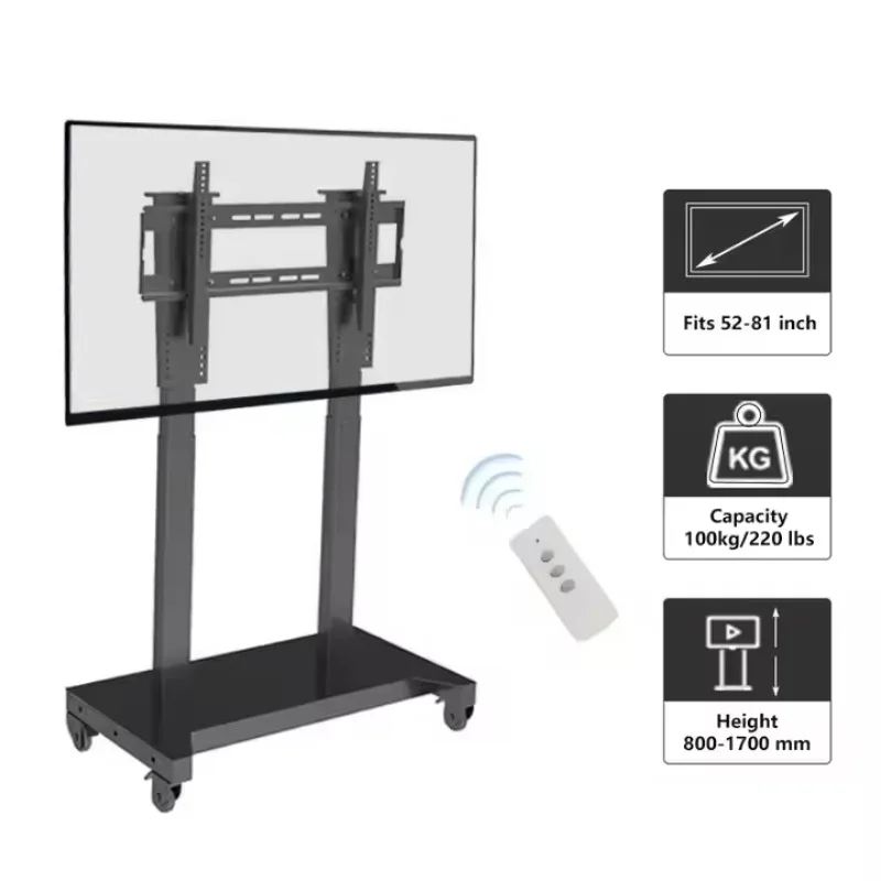 Compact Electric Auto TV Lift Stand Steel Motorised Mount With Remote Control Tilting Feature For Office & Living Room Use