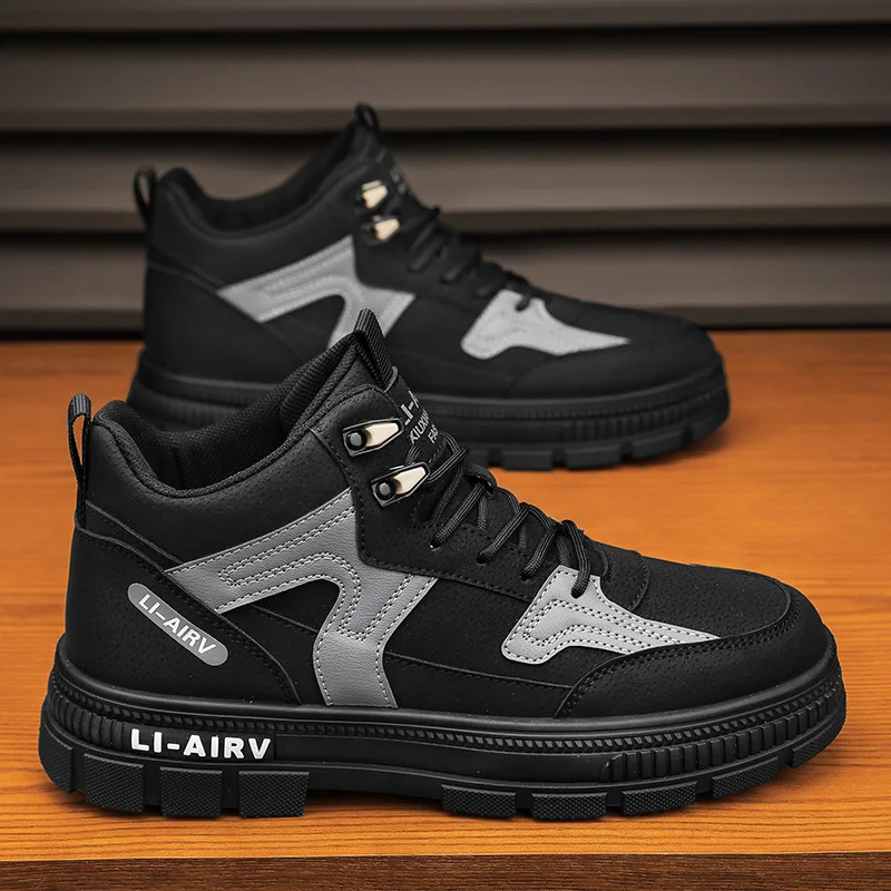 Fashion Men's Running Shoes High Top Men Sneakers PU Leather Comfort Non-Slip Walking Footwear Zapatos De Hombres Male Sneakers