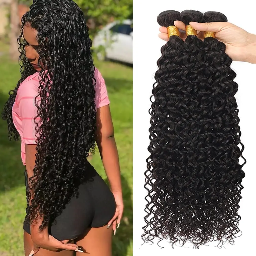 Bundles Deep Wave avec support et faisceaux ondulés, extension de cheveux humains, 100% non transformés, 16 po, 18 po, 20 po, 12A, 3 faisceaux