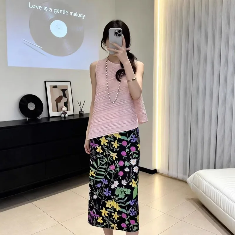 Miyake Pleated Skirt 2026 Spring Summer New Printed Slim Fit Pleated Casual Fashion Niche Comfortable Skirt for Women Pleat