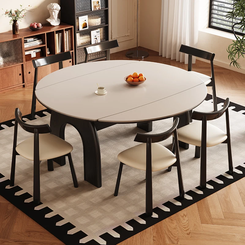 طاولة طعام مستديرة من الخشب الطبيعي، أثاث منزلي حديث قابل للتمديد من الخشب الصلب لاستخدام مطعم شقة الفيلا #5