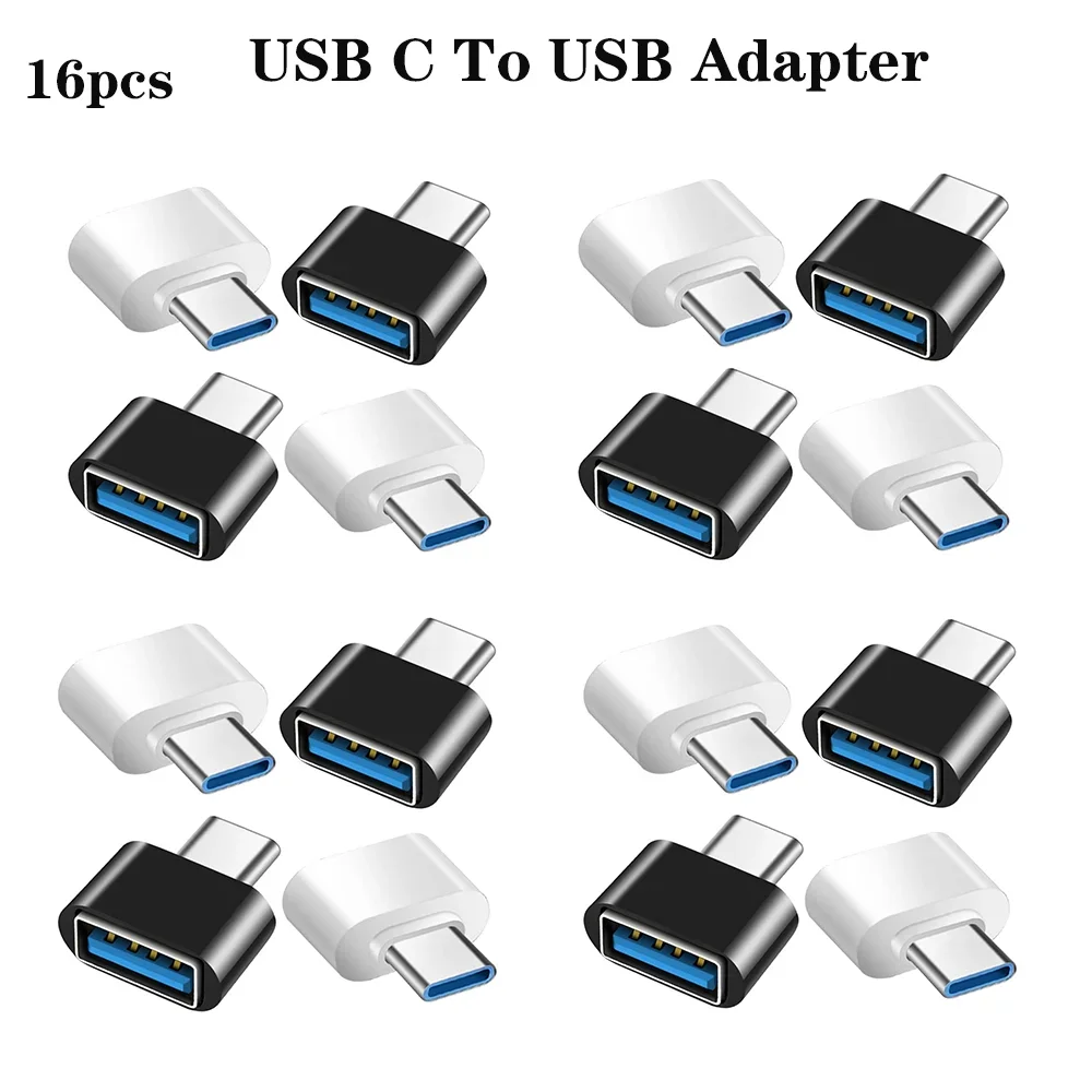 16pcs USB  to Type C Adapter OTG Converter USB-A Male to USB-C Female for Samsung Xiaomi POCO MacBook Pro Table