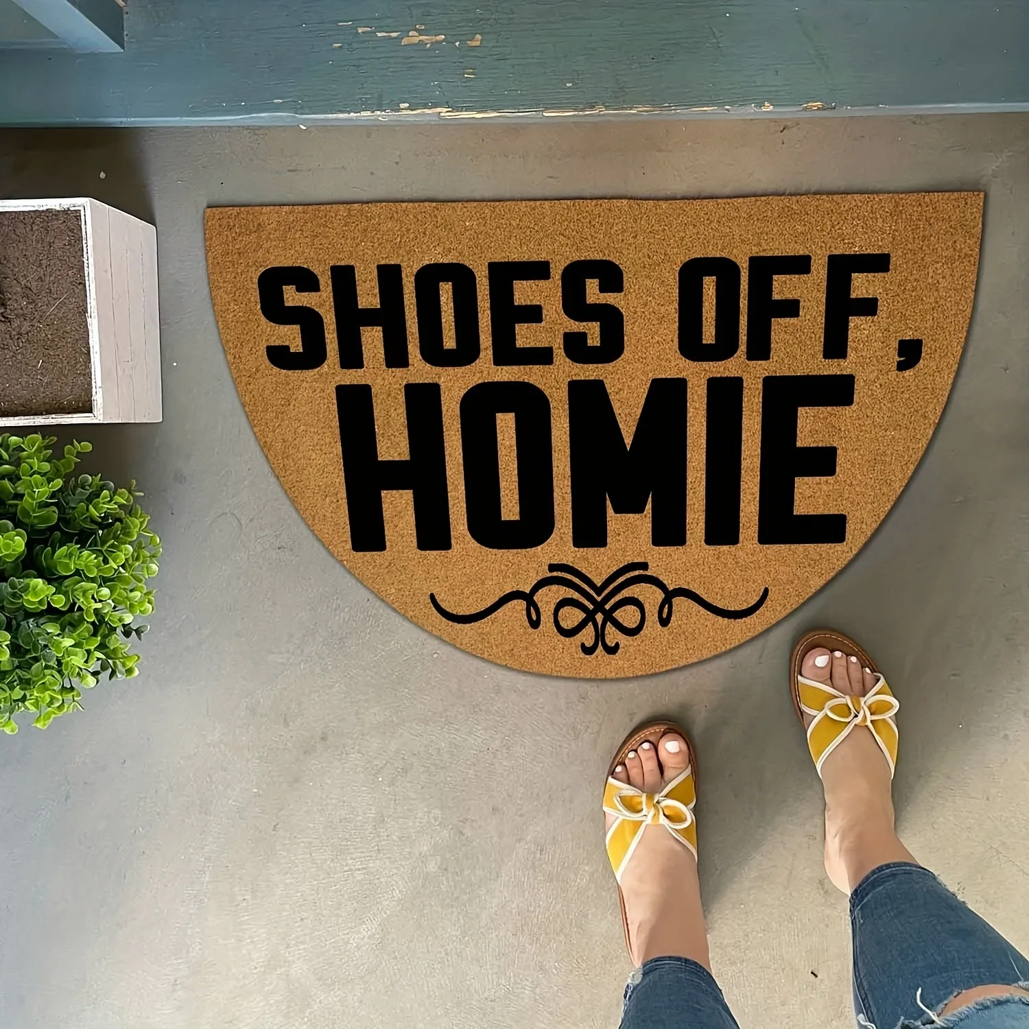Shoes Off Mat Funny Homie Lettering Brown Felt NonSlip Half Round Doormat for Front Door Entrance Spoof Remind Welcome Rug