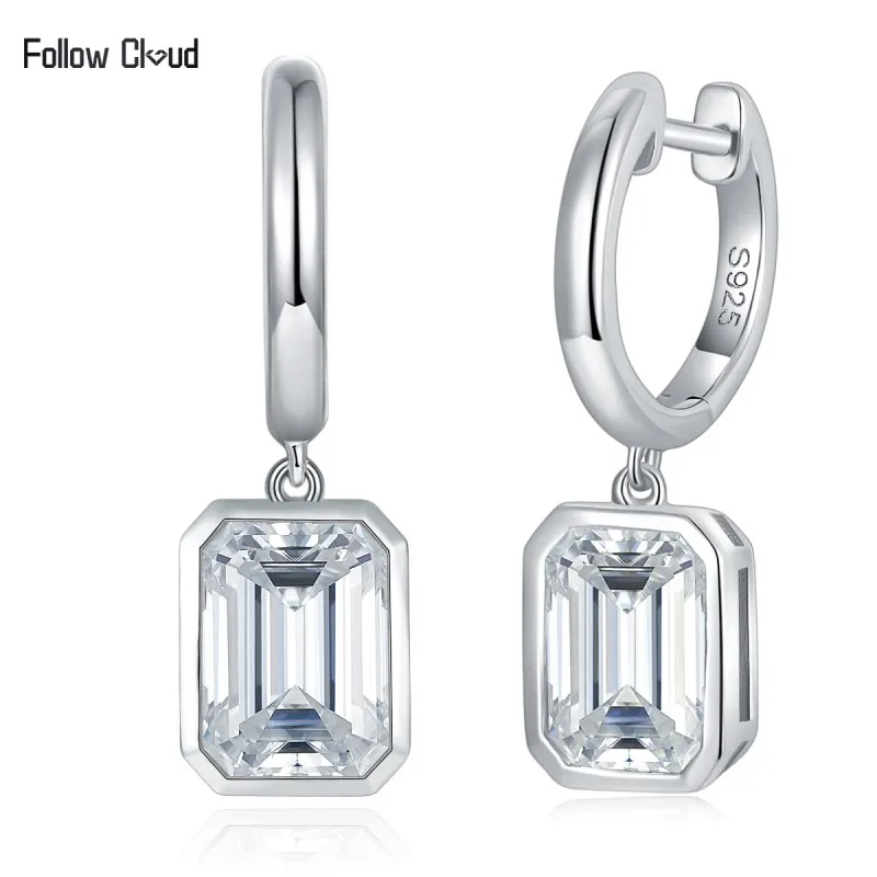 

Follow Cloud 6*8mm 4.0ct/Pair Emerald Cut Moissanite Drop Earrings for Women 925 Sterling Silver Hoop Earrings Wedding Jewelry