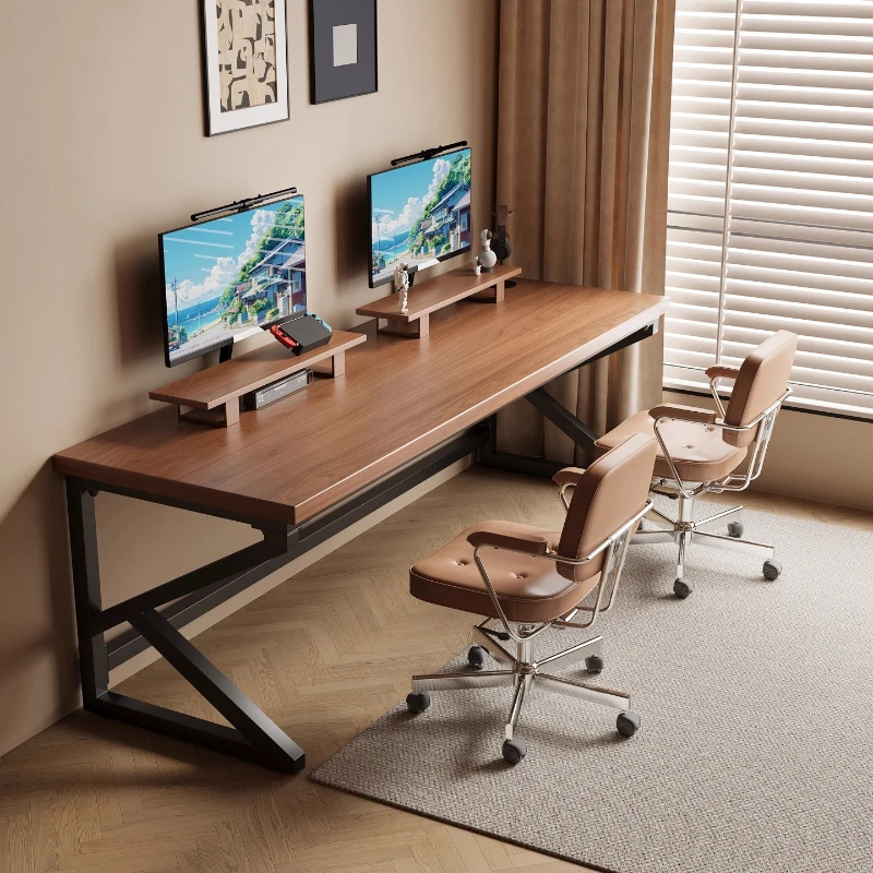 

Solid wood computer household desk large board double e-sports table long bedroom study workbench
