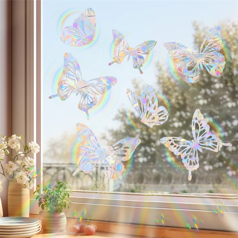 New Sun Catcher Butterfly Window Stickers Electrostatic Removable Rainbow Prism Hollow Out Butterflies Glass Decal Spring Decor