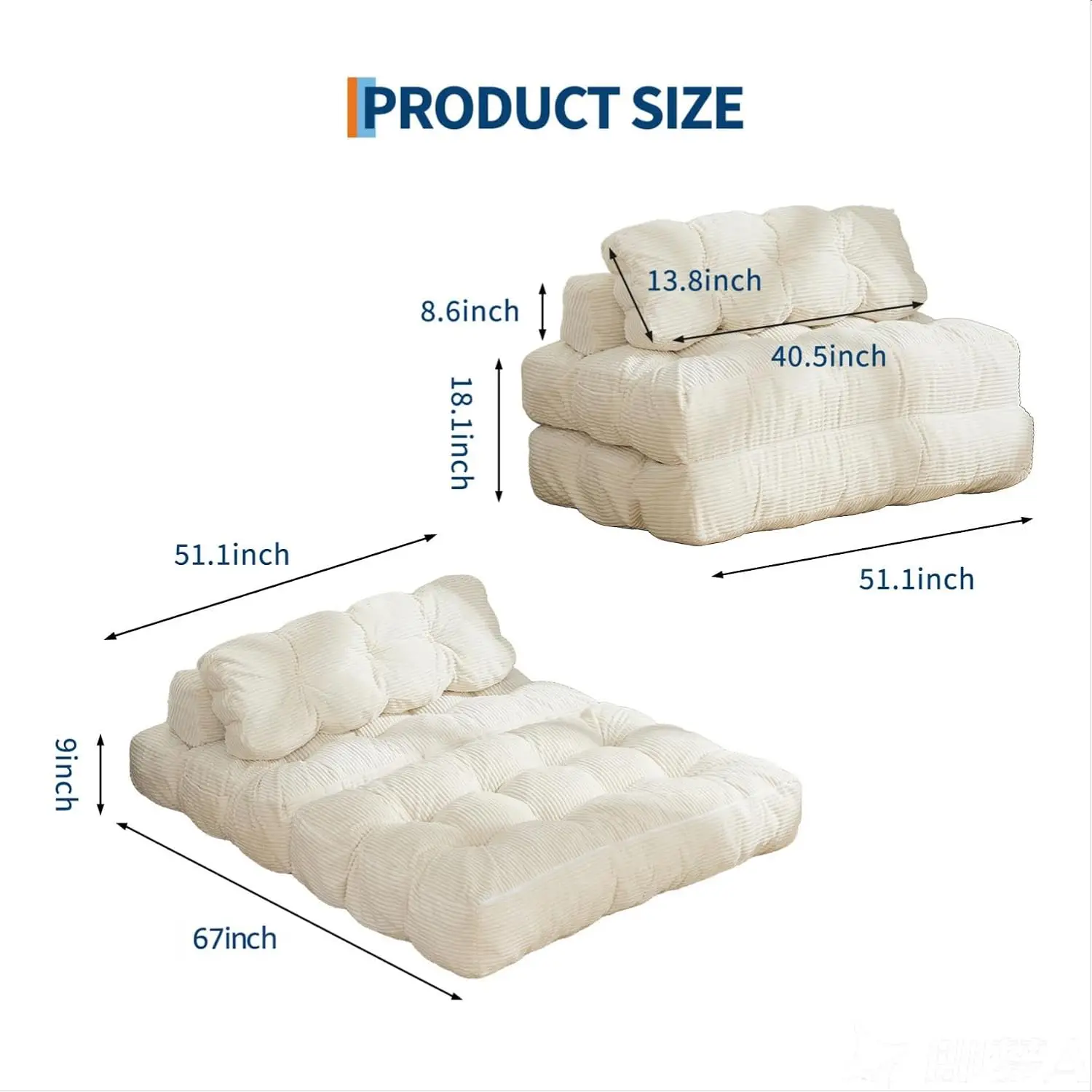 Folding Sofa Bed Convertible Chair Pillow Mattress Back Support Fold Out Floor Lounge Living Room Bedroom Full, Customized