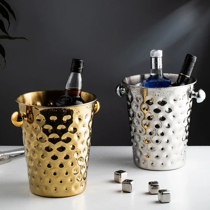 

European luxury hammer ice bucket thickened stainless steel metal champagne barrel, antler ice bucket, red wine ice