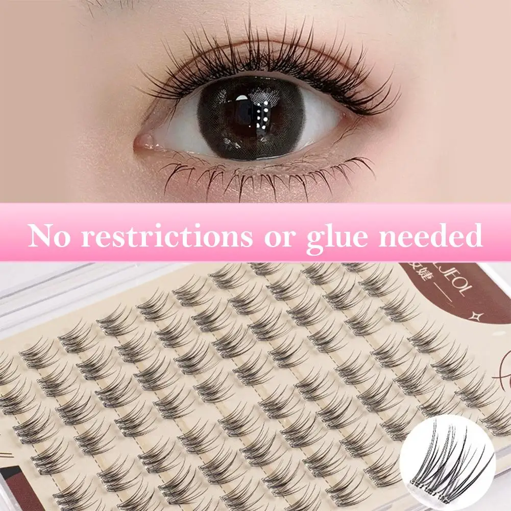 Nieuwe lijmvrije valse wimpers, Fishtail Princess Lazy grote wimpers, transparante 48 clusters hergebruikte steel, natuurlijke capaciteit D6Q0