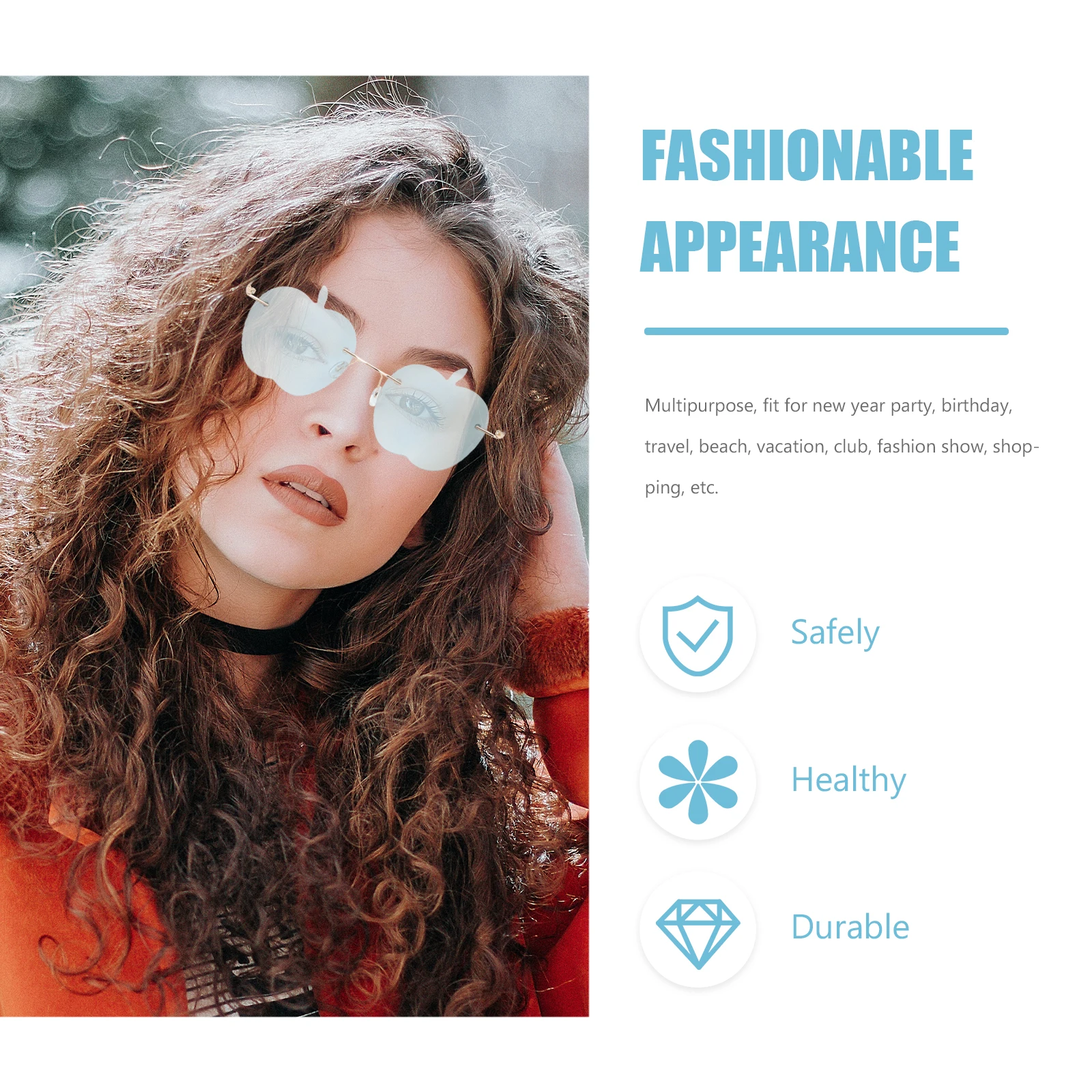

Rimless Sunglasses Fashion Women Summer Creative Irregular Frameless UV400 Protection Polarized Apple Shape Party Accessories
