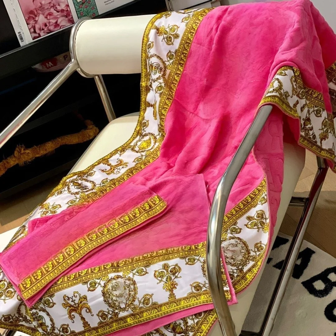 

3-Piece Luxury Bath Towel Set - Baroque Gold Print Ultra-Soft Plush Absorbent Bathroom Towels (Multiple Colors)