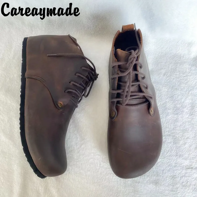 Careaymade-Genuine Leather women\'s shoes Oversized shoes single shoes high top cork shoes handmade big head men\'s shoes 35-45