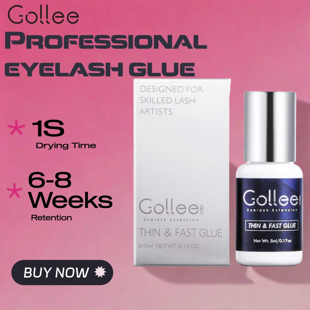 

Gollee for Sensitive Eyes 5ml 1S Fast Drying Eyelash Extension Glue 6-8 Weeks False Lash Adhesive for Professional USE ONLY