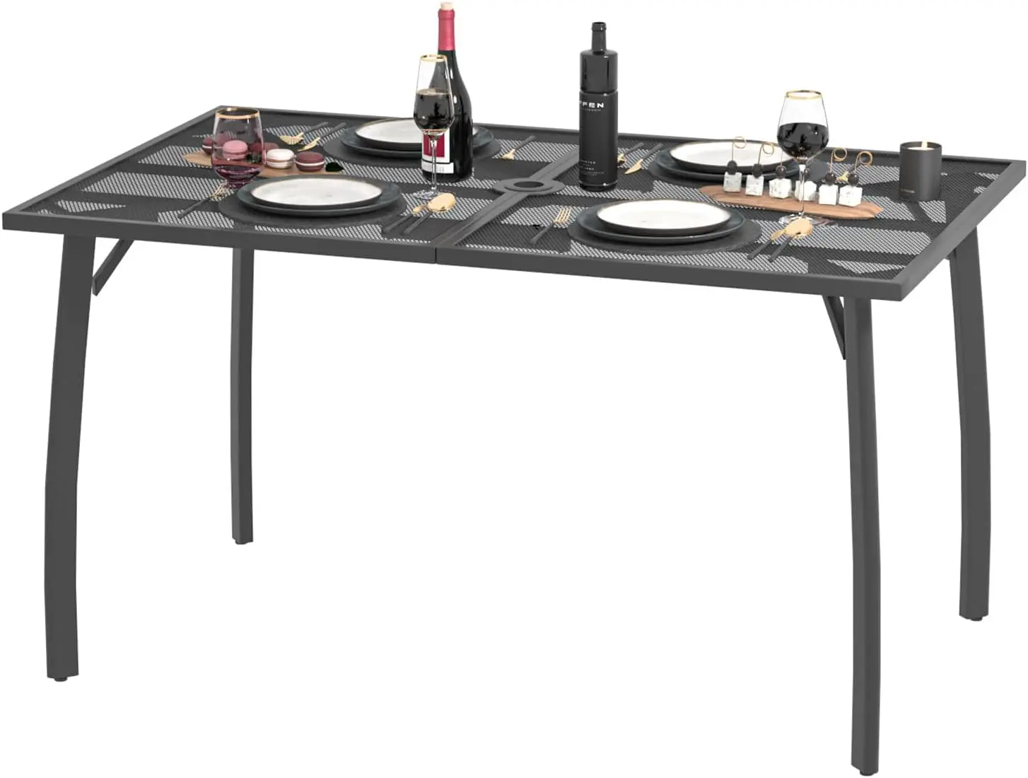 

Outdoor Patio Dinning Table for 6, 51"x31" Rectangular Metal Steel Patio Outdoors Tables with 1.73" Umbrella Hole All Weather-R