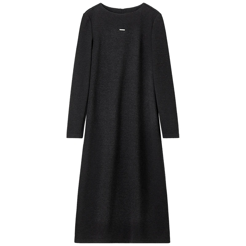 เดรสไหมพรมทรงเอสำหรับผู้หญิง SENTUBILA รุ่น 2025 ฤดูใบไม้ร่วง แขนยาว สีดำ ความยาวปานกลาง เหมาะสำหรับใส่ทำงานหรือไปงานเลี้ยงวันเกิด ดีไซน์หรูหรา รุ่น 144L57151