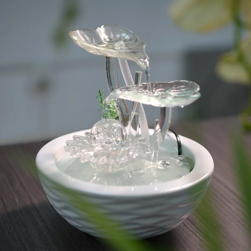 Modern Glass Tabletop Flowing Water Fountain Feng Shui Wheel For Living Room Grand Opening Gift Wealth Attracting Decor