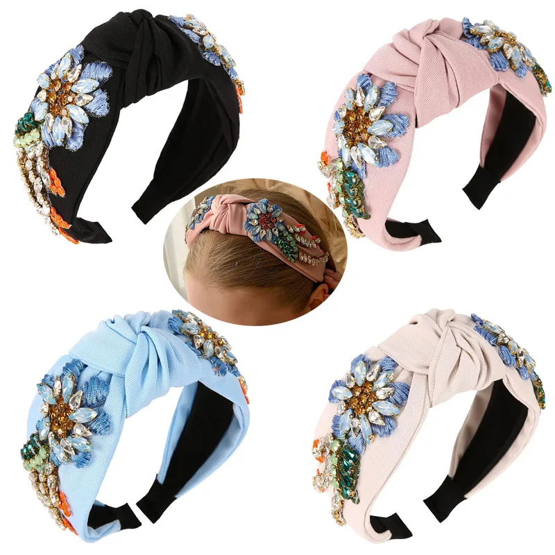 

Luxury Baroque Rhinestone Headbands Boutique Hair Accessories Women's Color Rhinestone Wide Side Hairband Fashion Hair Hoop