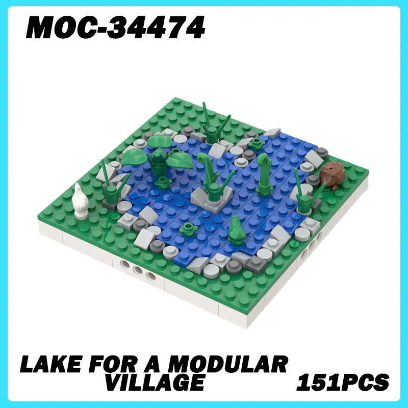 MOC-34474 Micro Architecture Series Lake for a Modular Village Building Blocks DIY Model Bricks Toys Small Brick Xmas Gifts 151P