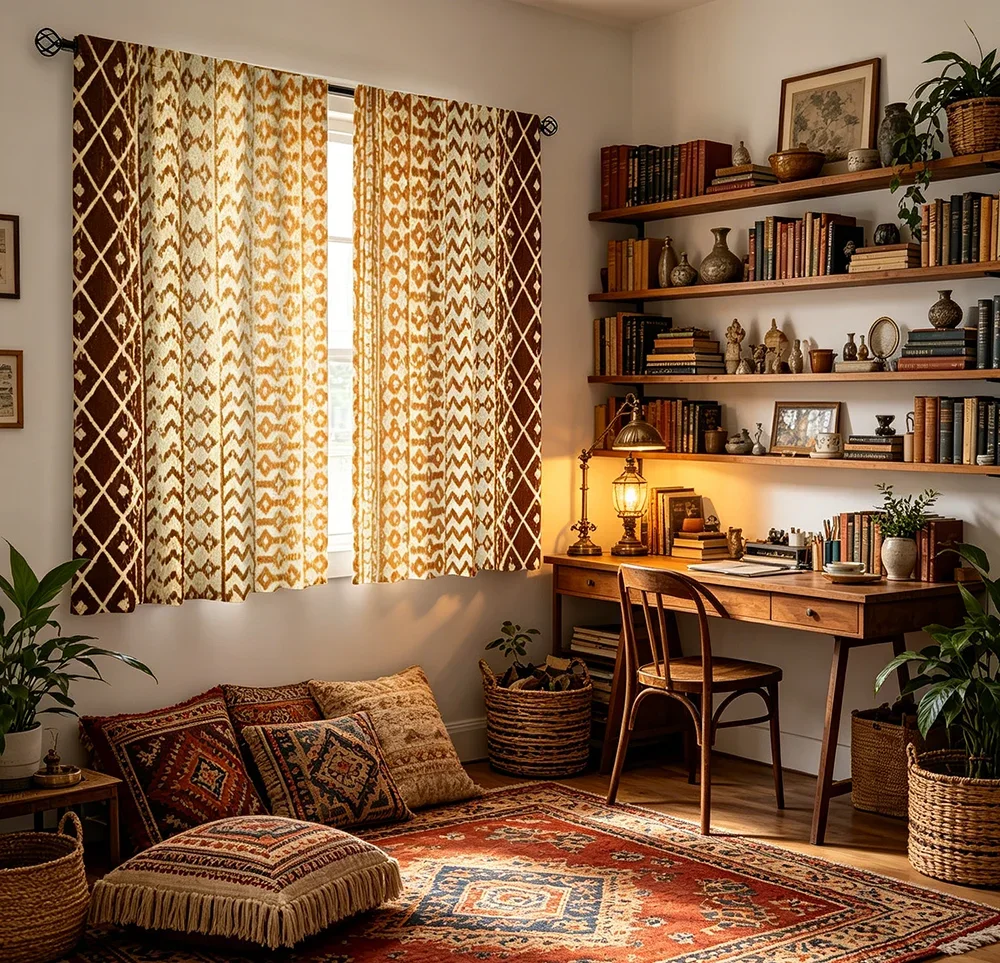 2PCS Digital Printed Curtains, Mexican Brown Tribal Aztec Latin Ethnic, Modern Home Decor Style for Living Room Bedroom Decor