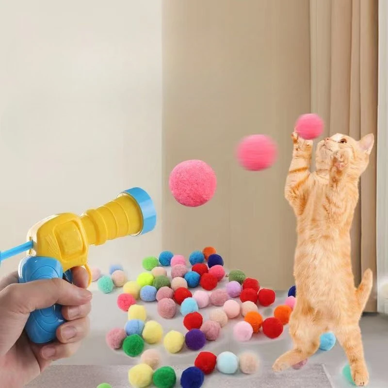 Mini-Schießspielzeug für Katzen, interaktiver Ballwerfer, Trainingsspielzeug für Haustiere, Welpen, Hunde, Kätzchen, kreatives, dehnbares Plüschballspielzeug