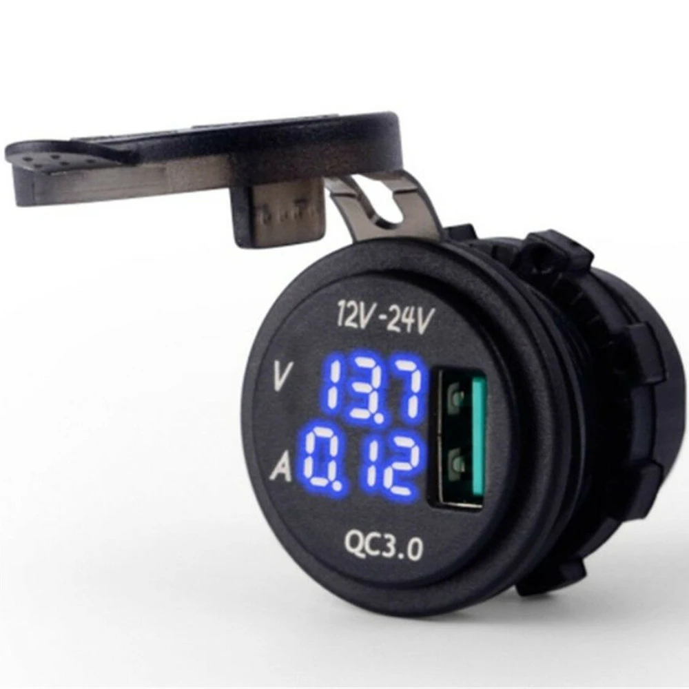 QC 3.0 USB for charger Socket with Real-Time Voltage Display for Motorcycle For ATV Car Boat for tractor Riding Mower 12V 24V DC