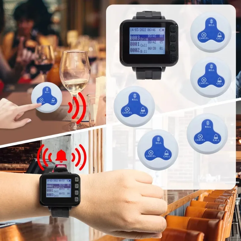Cercapersone da polso per orologio con sistema di chiamata wireless per ristorante di alta qualità con campanello di vibrazione per cicalino da tavolo impermeabile da 10 pezzi a 3 tasti