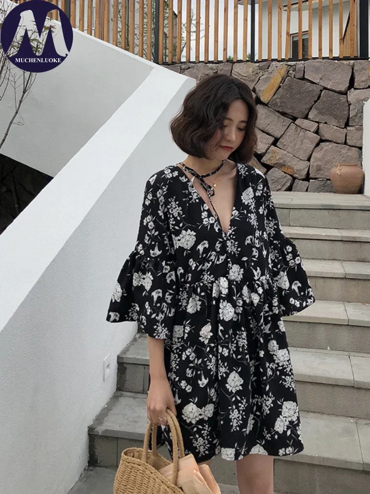 

Elegant and Pretty Women's Dresses, Butterfly Sleeve, V Neck, Short Skirt, Casual, Loose, Summer Fashion, New, 2025
