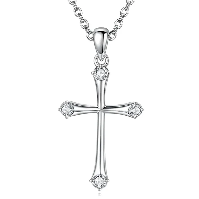 Huitan Gothic Cross Shaped Women Pendant Necklace for Halloween Cosplay Wearable Accessories Inlaid Shiny CZ Trendy Lady Jewelry