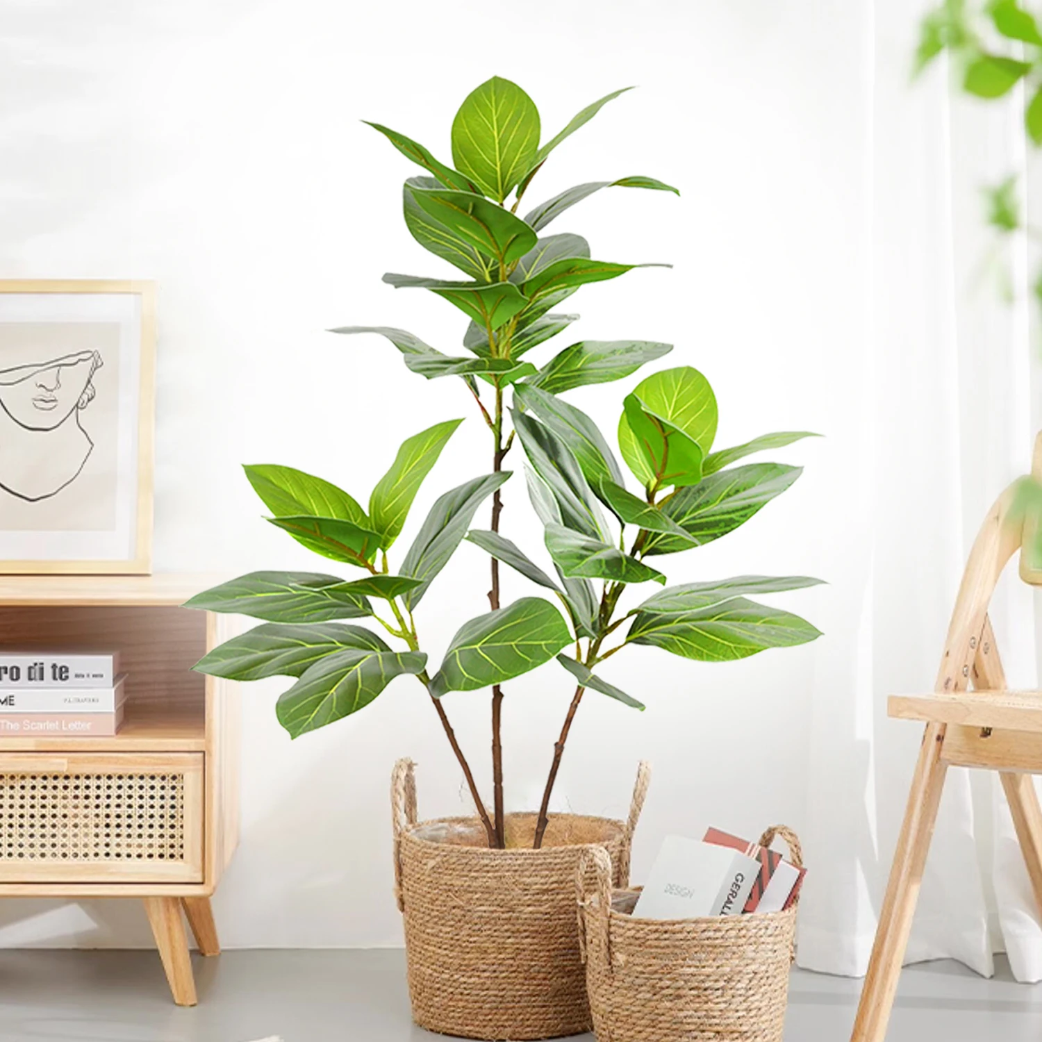 86-135cm（41.3in） Artificial Ficus Tree Moraceae Plants Tropical Banyan Leaves For Indoor Outdoor Office Room Farmhouse Bonsai